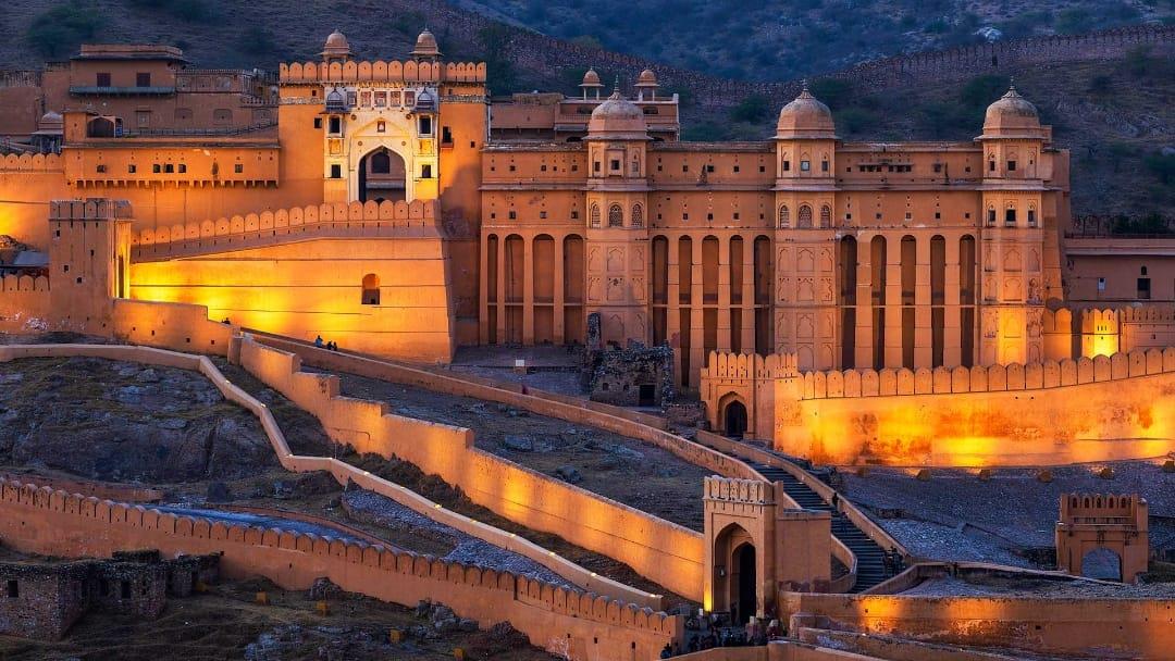 Amer Fort illuminated at night, Jaipur